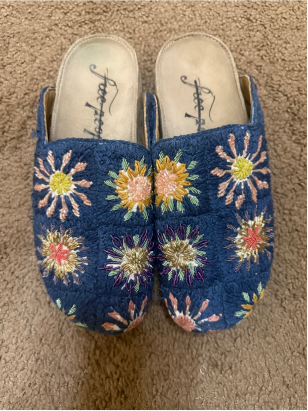 Women's Free People Blue Damon Crochet Embroidered Mules & Clogs Size 6.5
